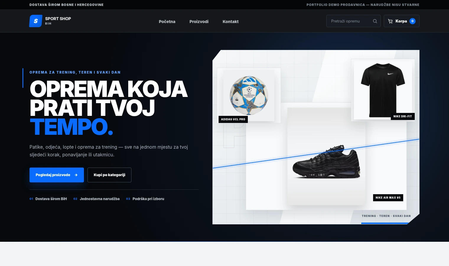 Pregled Sport Shop e-commerce sajta